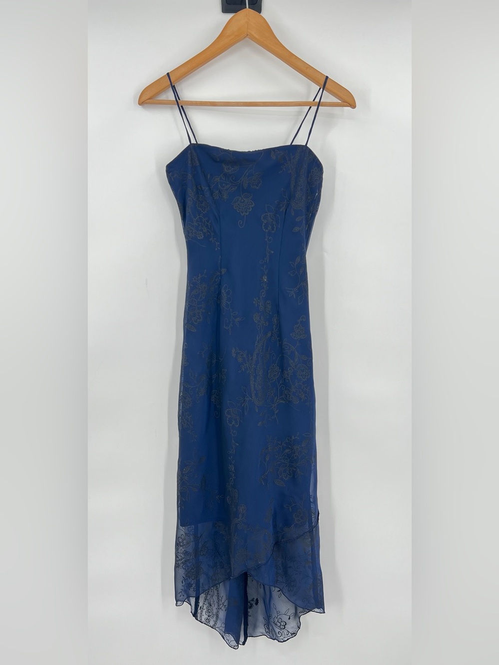 Vintage 90s Navy Floral midi Slip Dress Size 5 whimisgoth dark romance ethereal